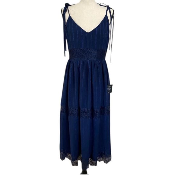 Lulus Love the Day Navy Lace Tie-Strap Midi Dress New with Tags L - Picture 3 of 10